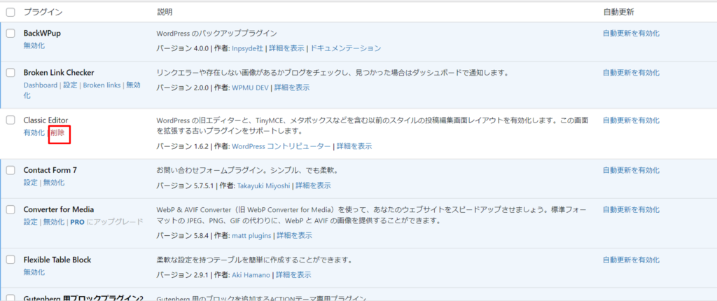 プラグインを削除する方法